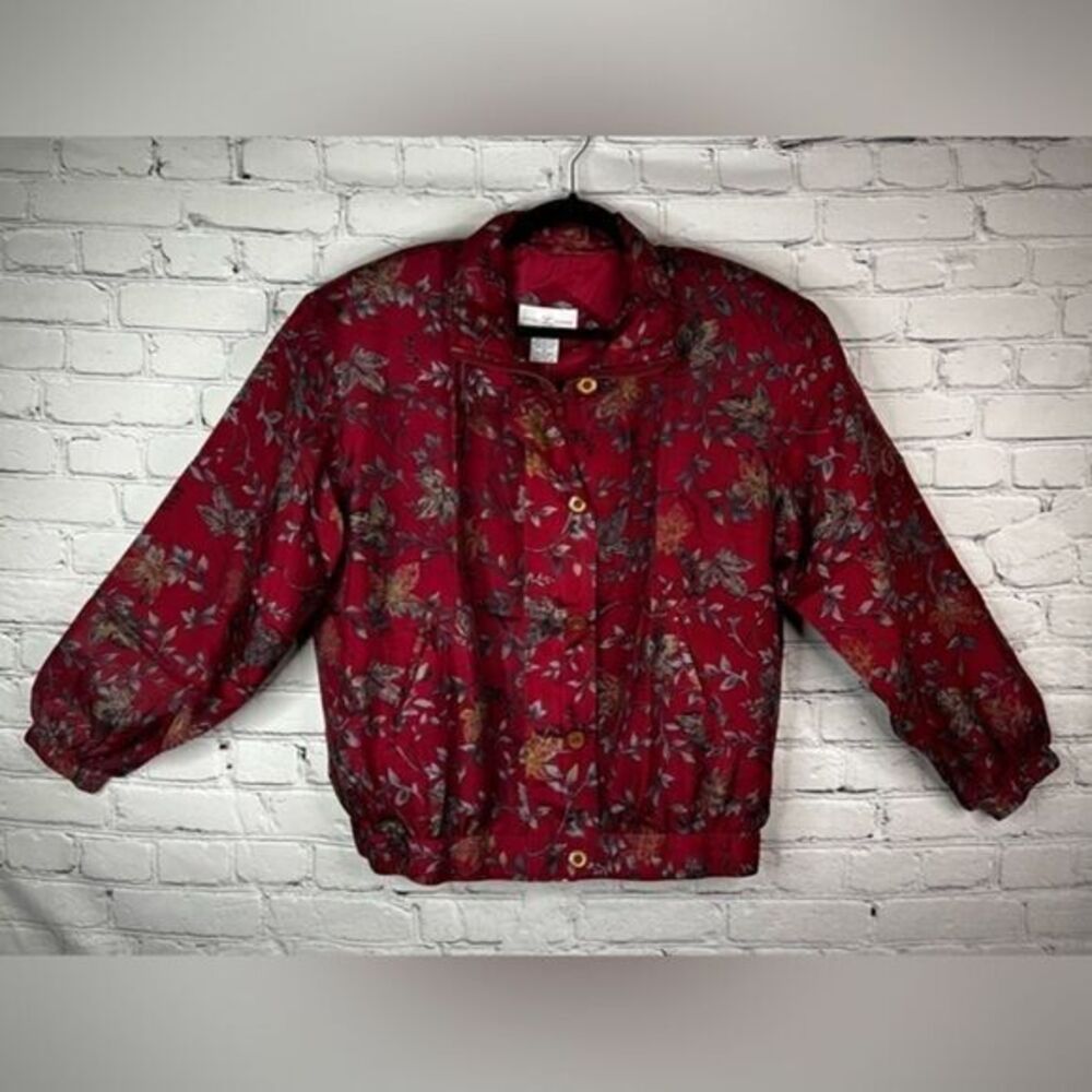 Vital Zone Vintage 100% Silk Soft Maple Leaf‎ Print Full Zip Jacket Dead Stock